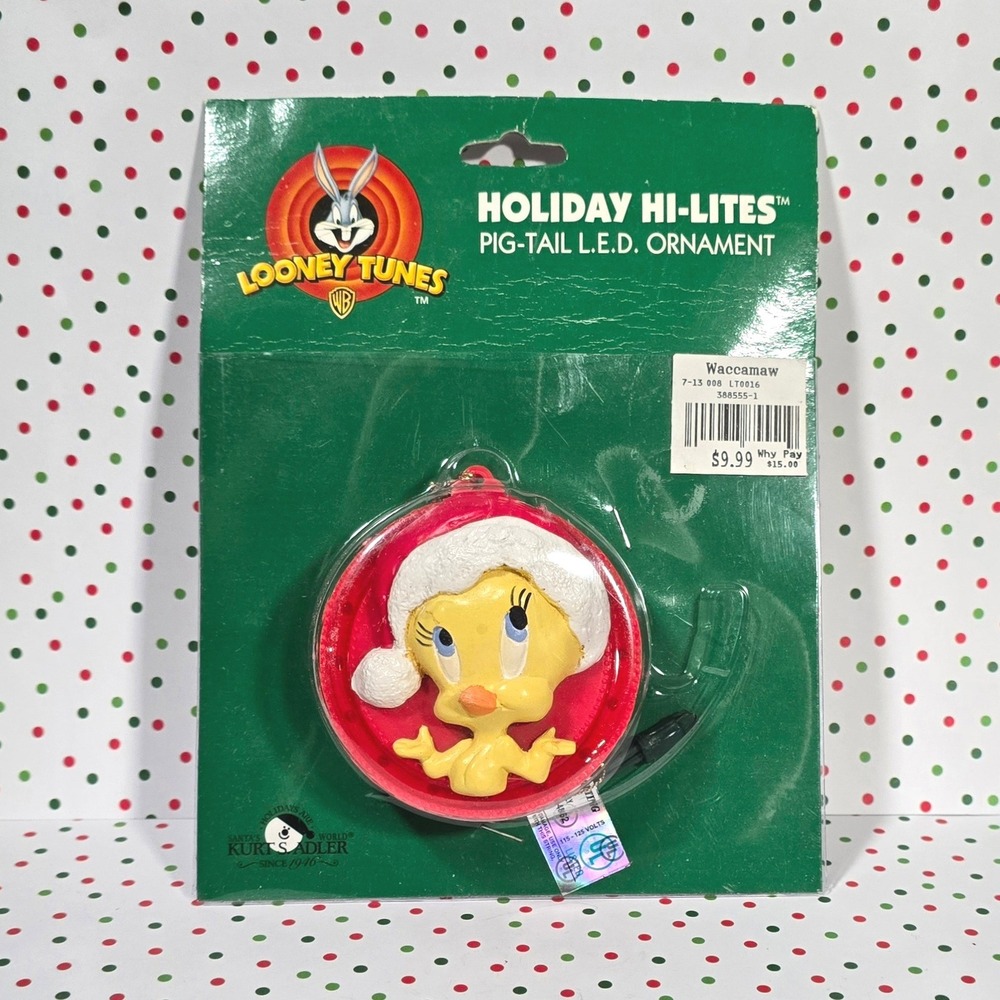Vtg 1997 Kurt Adler Looney Tunes Tweety Bird Pig Tail‎ LED Christmas Ornament